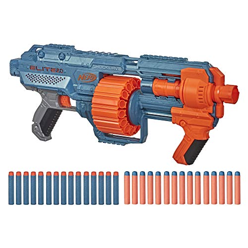 nerf elite 2.0 shockwave rd-15 blaster, 30 darts, 15-dart rotating drum, pump-action, built-in customizing capabilities