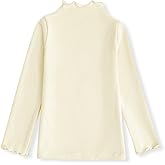 Girls Lettuce Edge Trim Mock Neck Long Sleeve Slim Fit T-Shirt Tops Lightweight Knit Tee