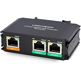 LINOVISION 2 Ports Gigabit PoE Passthrough Switch and PoE Extender | Passthrough and Split 30W PoE to 2 PoE Camera/Wireless AP, Industrial PoE Repeater/Booster to Extend 330ft - 3 Years Warranty