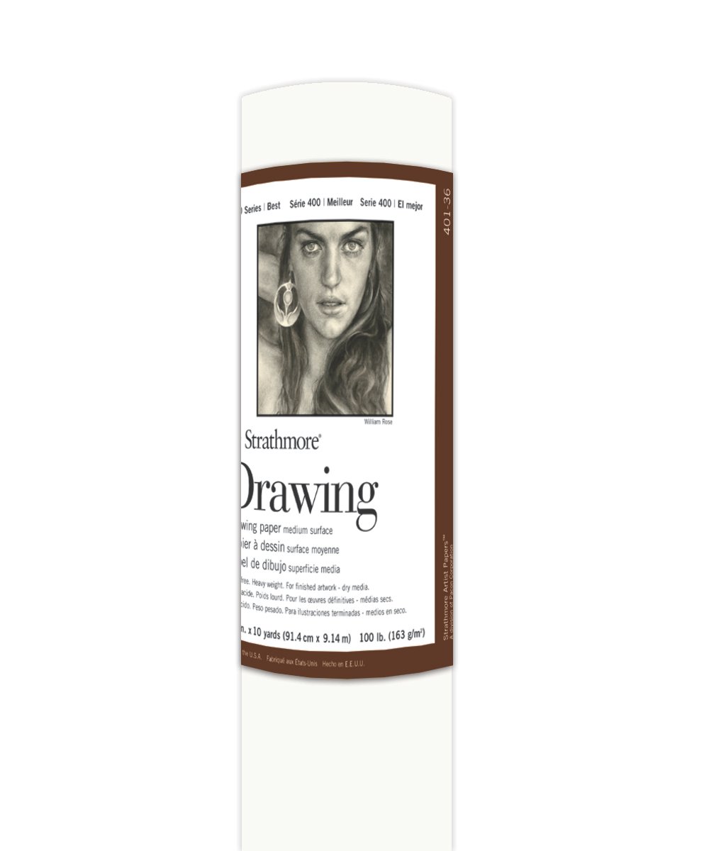 Strathmore 400 Series Drawing Roll, 100 lb. Medium Surface, White, 36 inches X 10 Yards (401-36)
