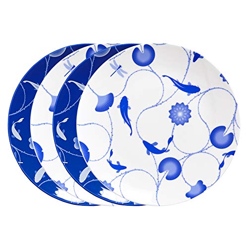 ZENS Dinnerware Set Blue and White,Bone China Modern 10 Inch Dinner