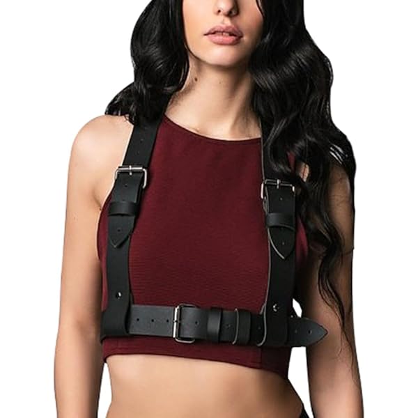 5674 Women\'s Punk Leather Waist Belt Harness Gothic Chains Pu Strap XonyiCos PU Punk Women Waist Belts Gothic leather harness  main image 2