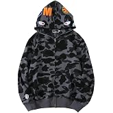 EXXE&amp;OYYO Men's Shark Hoodie,Cotton Material Shark Jaw Jacket Ape Camo ​Full Zip Jacket Up