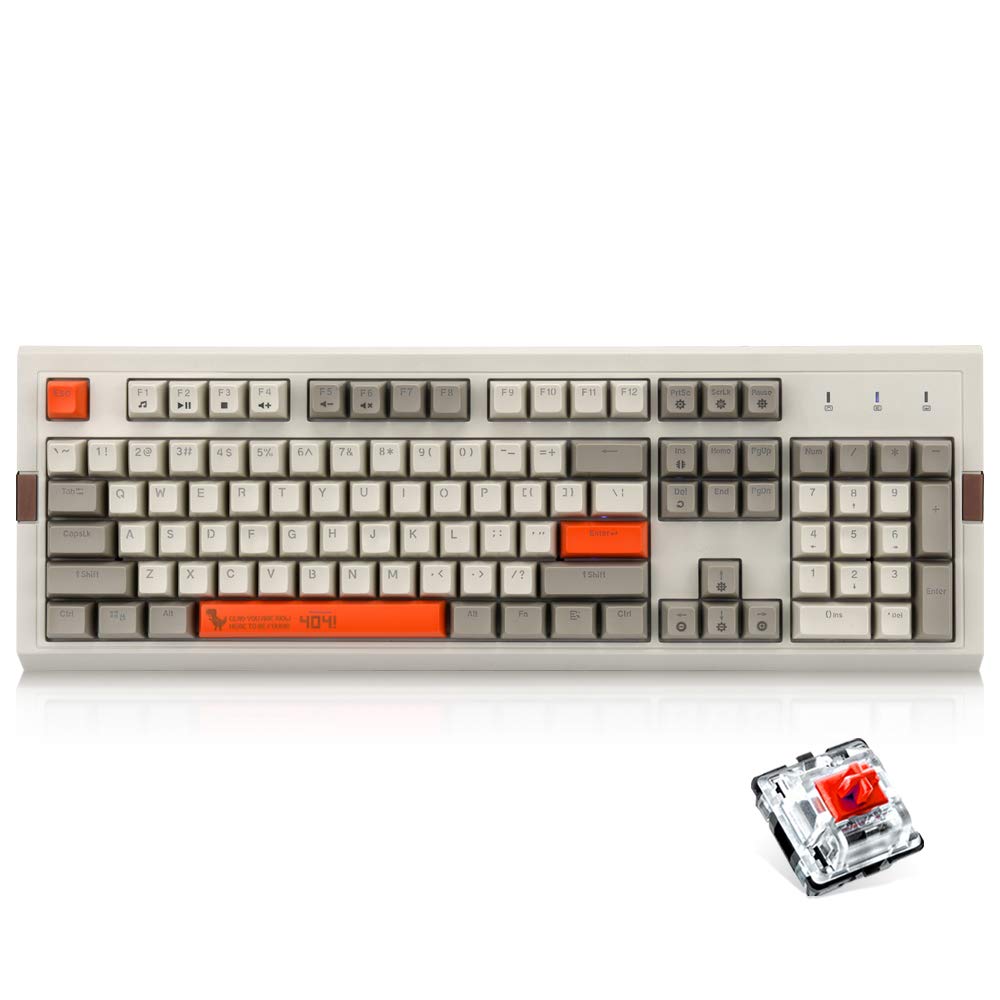 NACODEX F11 Retro Mechanical Keyboard 104 Keys Anti-Ghosting - PBT SA Spherical Keycap - Cherry MX Red Switches - Programmable Macro White Backlit PC Wired Keyboard for Office Gaming (Black)