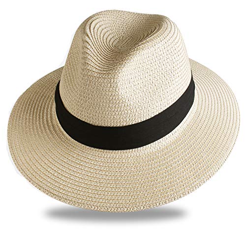 FURTALK Sun Hats for Men Women Wide Brim Havana Jazz Sun Protection Straw  Panama Fedora Beach Hats