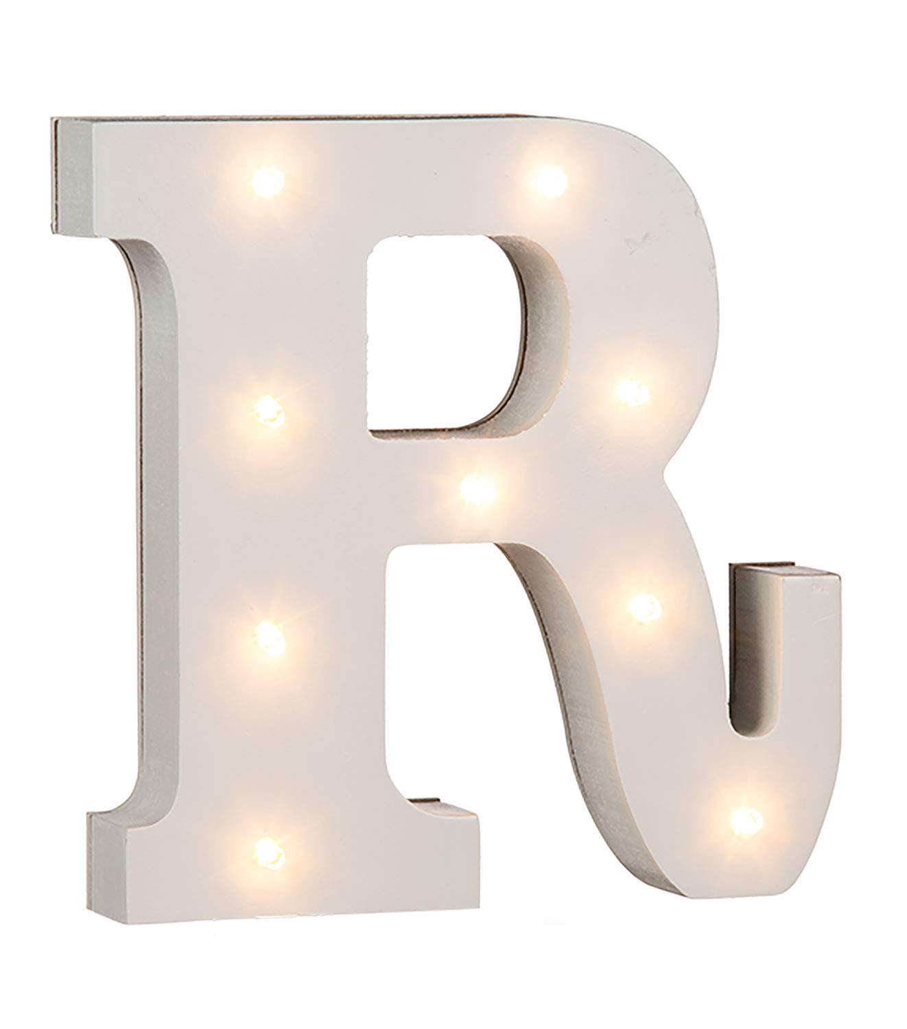 OOTB Illuminated Letter R Light with 9 LED, Wood, White