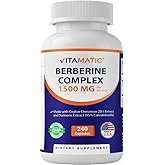 Vitamatic Berberine with Ceylon Cinnamon, 1500mg, 240 Vegetarian Capsules, Non-GMO, Gluten Free