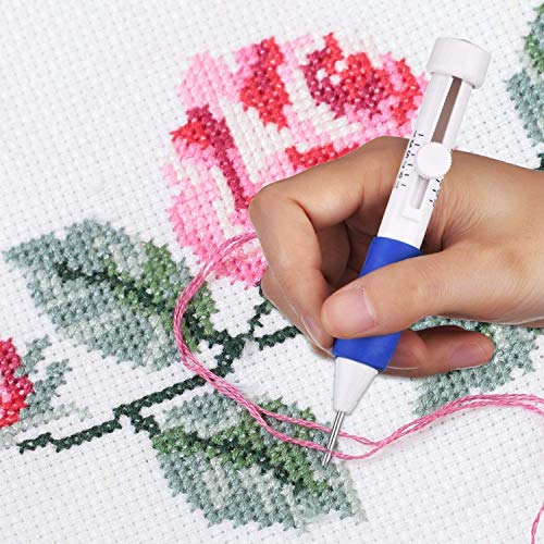 Lihin Christmas Indoor Decoration Magic Embroidery Pen Set,Embroidery Pen Punch Needle Craft Tool Including 50 Color Threads for Embroidery Threaders Knitting Sewing Tool