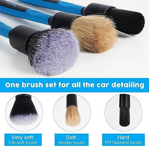 RAYBAO Car Detailing Brush Set, 3pcs Auto Detailing Brush, Boars Hair Detailing Brushes, Ultra Soft No Scratch Detail Brush for Interior Exterior, Wheels, Tire, Leather Seats, Dashboard, Air Vent