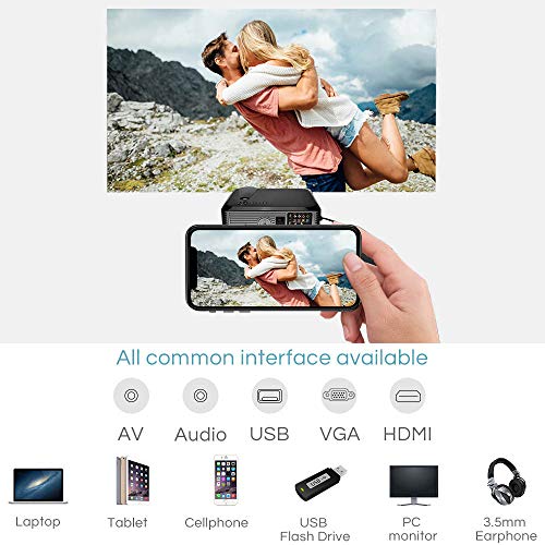 iCODIS T700 Video Projector, Native Full HD 1080P Digital Projector 4000 Lux with 200" Display, 50,000 Hrs Lamp Life Compatible with TV Stick, PS4, Blue Ray, DVD Player and Smartphone for Home Theater - Thumbnail 3