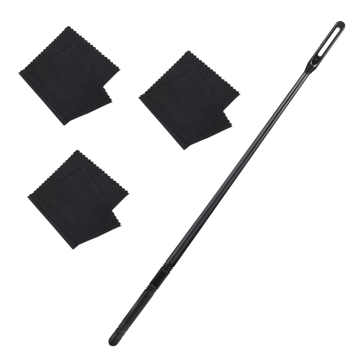 Flute Cleaning Kit, 3pcs Flute Cleaning Cloth, 1pc Flute Cleaning Rod Flute Cleaning Rag Flute Cleaning Swab Flute Cleaner Supplies for Polishing Inside Care (Black)