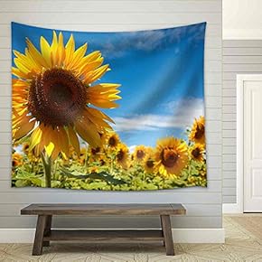 Field of Sunflowers Under a July Sun - Fabric Wall Tapestry Home Decor - 51x60 inches