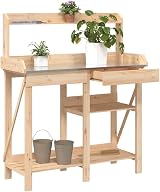 vidaXL Potting Bench - Solid Fir Wood, Zinc-Top, Garden Storage view 2