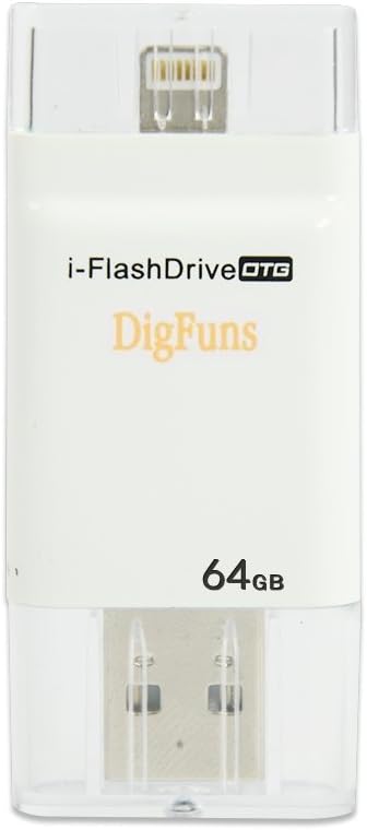 Digfuns i-Easy Drive Mobile USB Flash Drive with Dual Storage for iPhone 5/5S/iPhone 6/6S/Plus /iPad mini/iPad air -Easy to Save Image & Video 64GB (White)