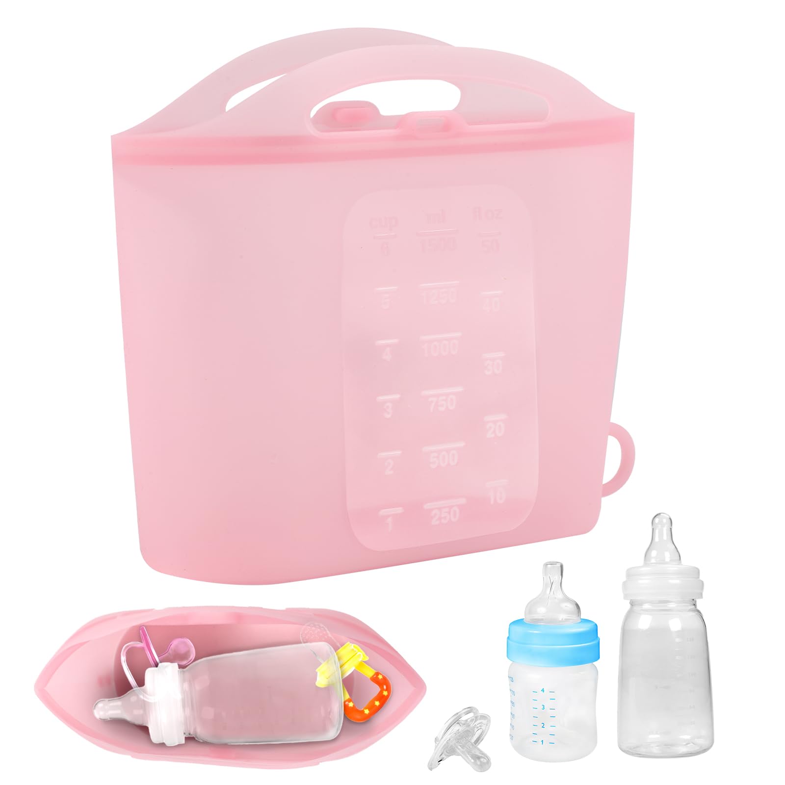 1.5L Breast Pump Sterilizer Bags, Reusable Sterilizer Bags for Baby Bottles Silicone Microwave Sterilizer Bag Mom Must-Have Accessories for Pacifiers Breast Pump for Home On-the-Go (Pink)