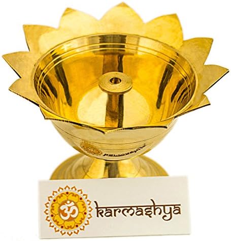 Karmashya 130gms Big Kamal Brass Nanda Deepa Diya Deepak Lotus Oil Lamp Burner Puja Pooja