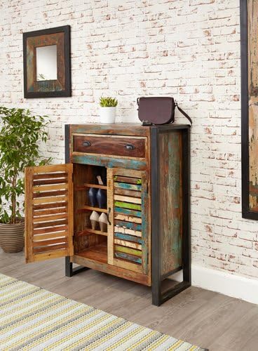 baumhausbaumhaus Urban Chic Funky Shoe Storage Cupboard (with drawer) - Reclaimed Wood