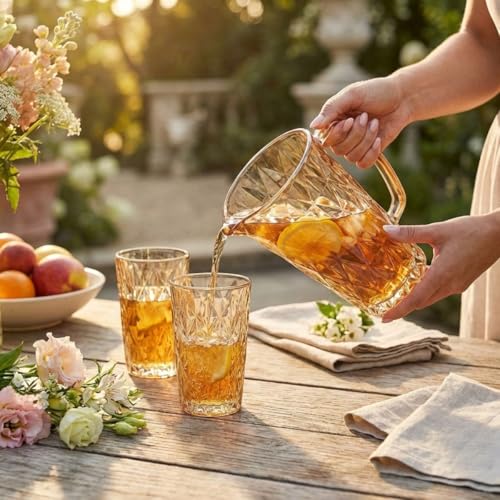 Jarra de Vidro Diamond Âmbar Design Elegante Resistente Versatil Para Sucos Água Drinks e Cafés Ideal Para Cozinha Bar Restaurante