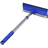 2-in-1 Car Windshield Squeegee and Sponge Scrubber for Cleaning and Washing, Rubber Blade Cleaner with Handle, Retractable car Wipers Suitable for All Vehicles, Blue