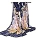 E-Clover Herebuy - Unique Women's Floral Scarves: Chiffon Flowers & Birds Printed Scarf (Navy Blue)