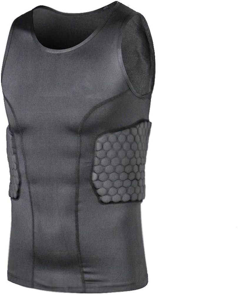 TUOY Padded Compression Shirt Padded Football Shirt Rib Chest Protector Shirt : Clothing