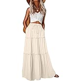 Lepunuo Womens Casual Boho High Waisted Flowy Maxi Skirts Tiered Floral Long Skirts with Pockets for Summer Beach Vacation