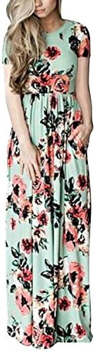 Roberoody Elegant Women's Casual Floral Printed Long Maxi Dress with Pockets(S-5XL),3X,GreenShot