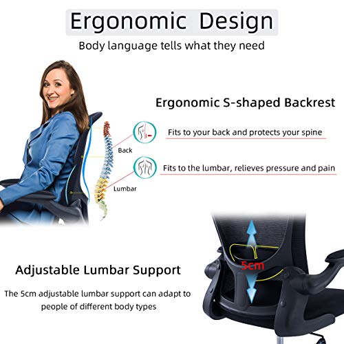 Sytas Office Chair Ergonomic Desk Chair Computer Task Mesh Chair with Flip-up Arms Lumbar Support and Adjustable Height,Black - Image 3