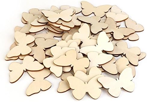 50pcs Wooden Butterfly Shapes Craft Blank, Natural Unfinished Cutout Shape Wooden Butterfly, Christmas, Wedding, Guestbook, Decoupage Family Tree Decoration Valentine's Day gift DIY