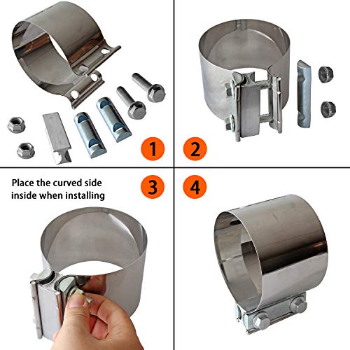 2PCS Exhaust Clamps 4 Inch Butt Joint Exhaust Pipe Muffler Clamp Band Stainless Steel Exhaust System Connection for Cars