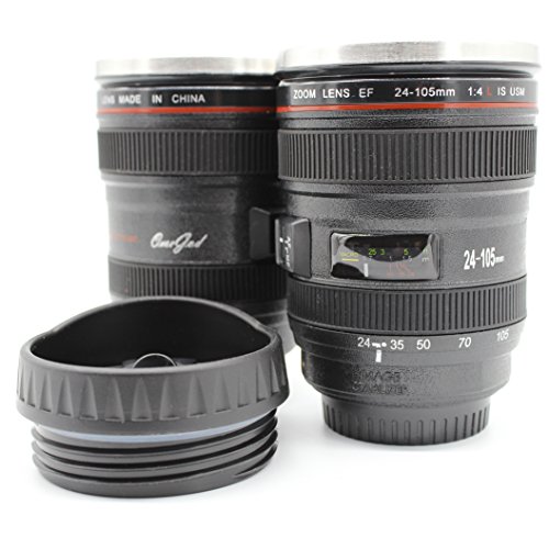 OmeGod New Looks Like SLR Lens 24-105mm Stainless Steel Travel Coffee Mug/ Cup with Sipping Lid & Holding Bag(Sipping Lid, Black)