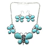 Qiyun (TM) Graduated Butterfly Turquoise Blue Tibet Silver Bib Necklace Earrings Set
