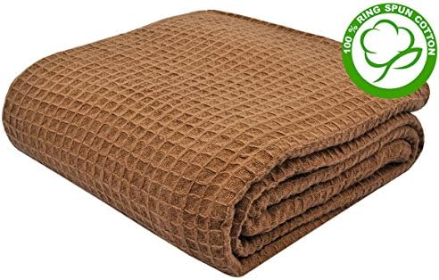 VALUE HOMEZZ 100% Soft Ringspun Cotton Thermal Blanket - Queen Mocha Easy Care Soft Cotton Blankets Waffle Design (Queen - 90 x 90 Inches, Mocha)