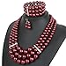 KOSMOS-LI Multi Layer Burgundy Imitate Pearl Strand Costume Jewelry Set