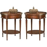 Home Square Transitional Round Accent Table in Plantation Cherry - Set of 2