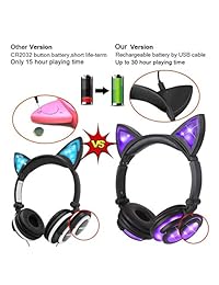 Auriculares de oreja para niños y niñas con luz LED de 85 dB de volumen, recargable por USB, con cable, plegable, para iGeeKid en la oreja, teléfono móvil, tableta, viaje, escuela, dispositivo de música, regalo