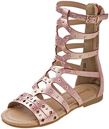 Nanette Lepore Girls Open Toe Gladiator Sandal With Studs, Pink Metallic, 1 M US Little Kid'