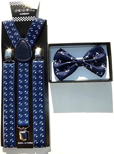 Blue Anchor Suspenders and Bow Tie Bowtie Combo