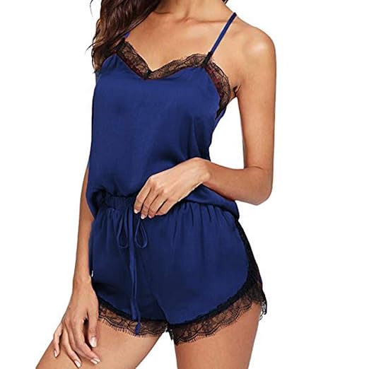 Lialbert Pyjama Damen Spitze Dessous-Set Patchwork Kurzer Schlafanzug Shorty Tanktop+Schlafshorts Frauen Sommer SchöNe Nachth