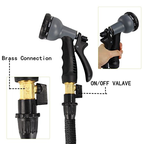 Expandable Garden Hose Set 50Ft/100Ft Magic Garden Water Hose Stretchable Hosepipe with 8-pattern Spray Nozzle & Copepr Brass Connectors & Wall Holder by Naisidier