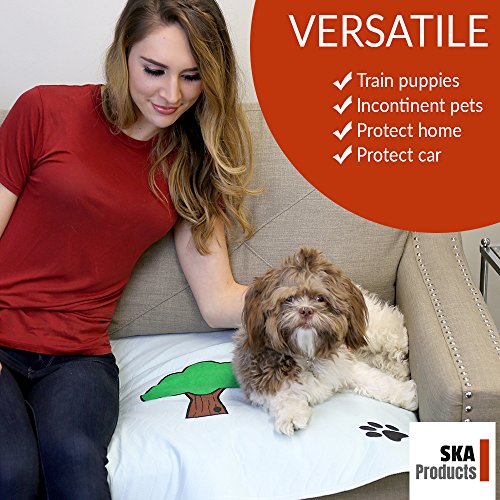 Cute Washable Puppy Pee Pads | 2 Pack Fire Hydrant, Tree Designs | Large Super Absorbent Wee Wee Potty Mats | Dog Housebreaking, Pet Crate Training | Multi-Purpose Reusable Eco-Friendly | Whelping - Thumbnail 6