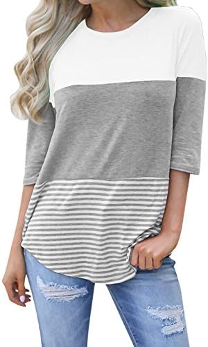 Women Tops Women's Shirt Casual Loose Striped Patchwork Lace 3/4 Sleeve Blouse Tunic Top