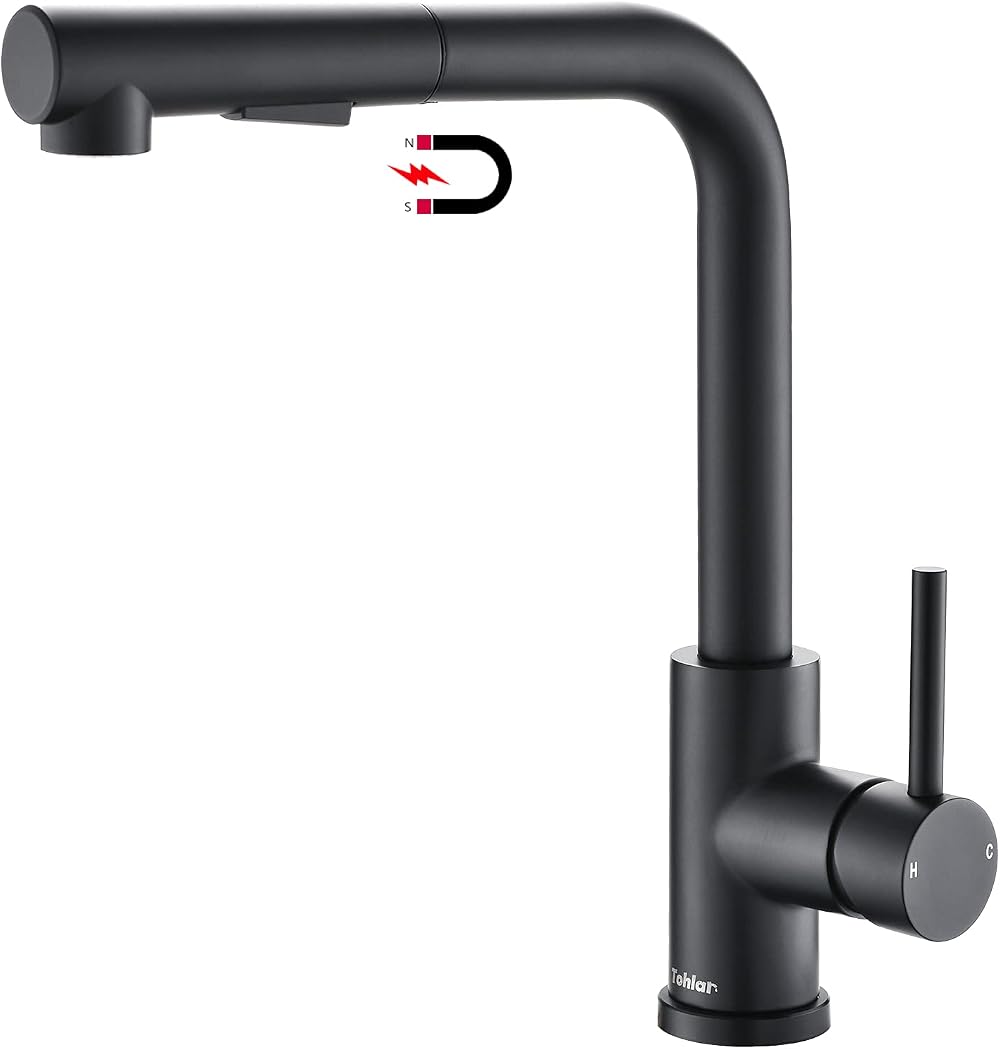 Tohlar Black Kitchen Tap Mixer with Pull Out Sprayer 360° Swivel Matte Black