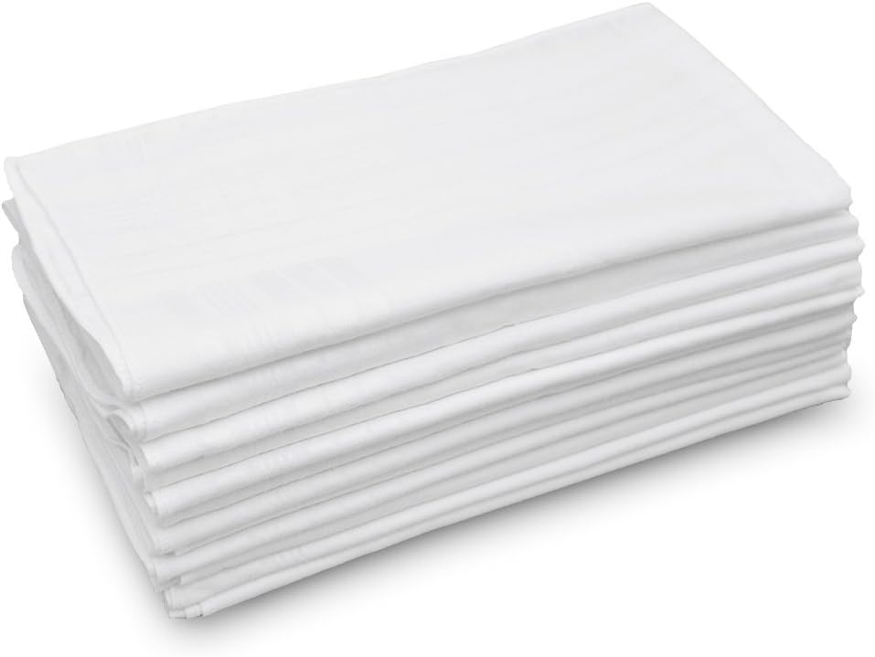 GB Men's Handkerchiefs 100% Cotton Solid White with Stripe Large Classic Hankies Bulk Set