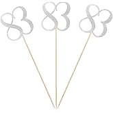 Silver Glitter 83rd Birthday Centerpiece Sticks, 12-Pack Number 83 Table Topper Anniversary Party Decorations