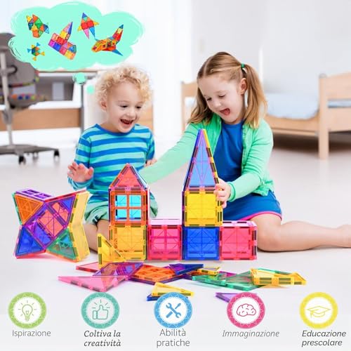 Katiago Magnetic Buildings for Children, 100 Pieces 3D Magnetic Buildings Blocks Magnets Children Stem Creativity Educational Toys Gifts for Over 3 Years (100 psc)