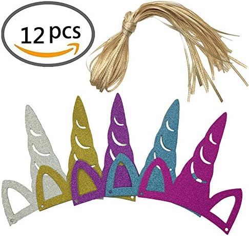 KWJOY Unicorn Party Horn Hats Glitter Gold Unicorn Headband Party Supplies for Kids and Adults Birthday Party or Unicorn Theme Party Supplies 12 Pack 5 Color