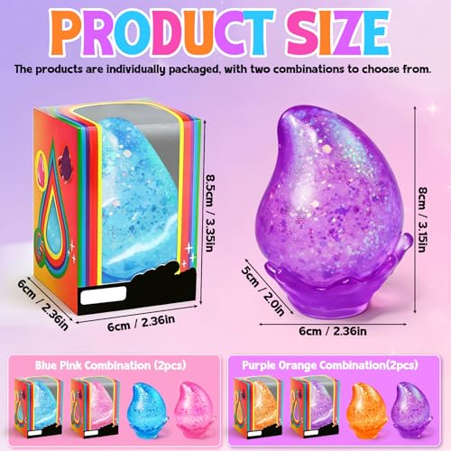MSYTIFOG 2 Pcs Stress Balls, Water Drop Squishies Squeeze Toys, Stress Relief Fidget Sensory Toy for Kids with Autism, Nice Stress Cube-Drop Gifts for Anxiety Relief Office Easter Birthday (Blue&Pink)
