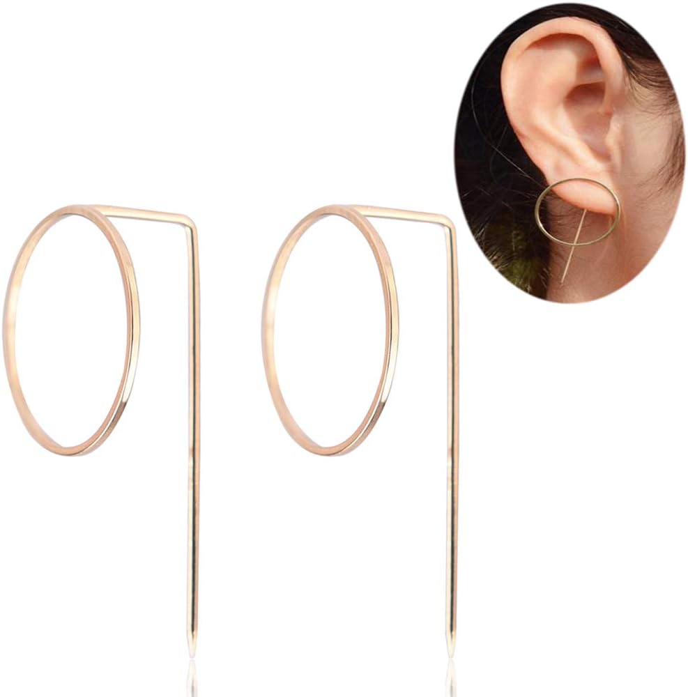 Hoop Circle Dangle Gold Earrings - YIFEI 2018 NEW Design Geometric Minimalist Fashion Round Unique Simple Bar Stud Earrings Clips For Womens/Girls