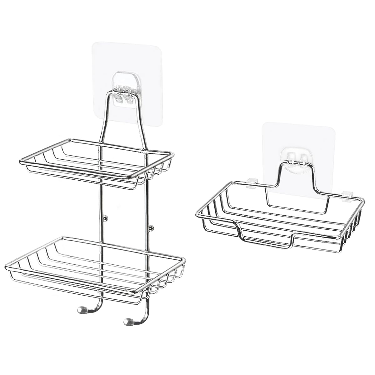 DOERDO 3 Tier Soap Dish Holder for Shower, Stainless Steel Wall-Mounted Bar Soap Sponge Holder with Hook, for Bathroom Kitchen